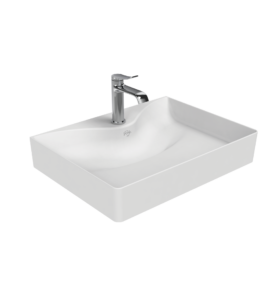 CREAVIT RUBY RB064 LAVABO – À POSER – CÉRAMIQUE – SANS TROP-PLEIN – AVEC TROU DE ROBINET – 60,5X11X45,5 CM – BLANC BRILLANT