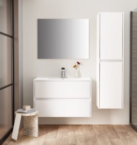 ALONI HAYAT – Meuble Sous‑Vasque 2 Tiroirs – Soft Close – 79,5×50×45 cm – Blanc Brillant