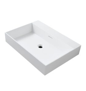 Lavabo Wonda Square 80×52,5 cm – Marbre Composite Blanc Mat, Sans Trou de Robinet