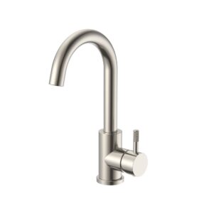 STRIA – Mitigeur Lavabo en Acier Inox Brossé | Bec Courbé Mobile | Démarrage à Froid | Poignée Striée Raffinée | Sans Bonde